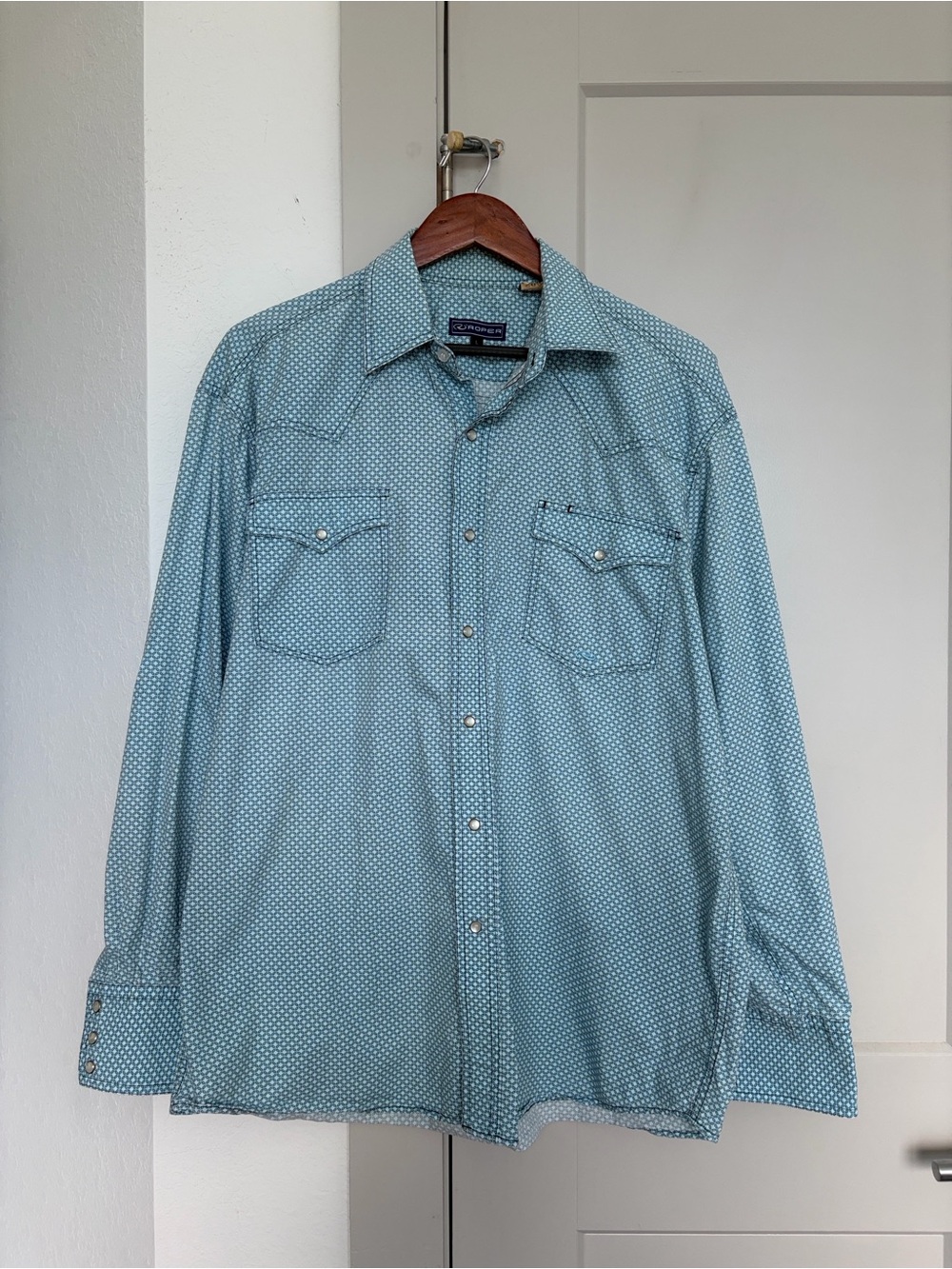 ROPER DIAMOND PRINT PEARL SNAP WESTERN SHIRT BLUE MENS LARGE